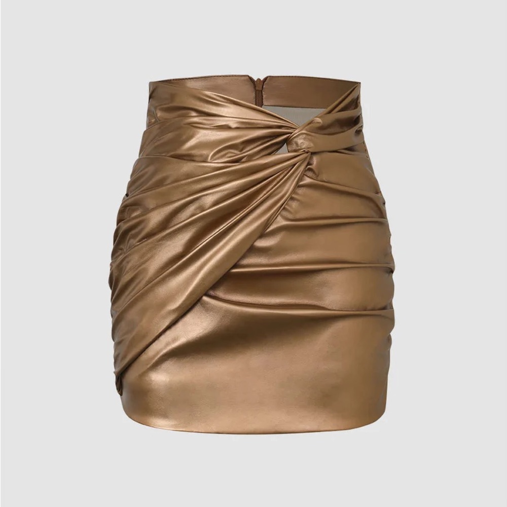 BNWT Gold Metallic Faux Leather Mini Skirt NEW